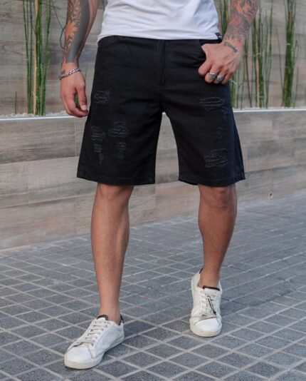 Bermuda Mom Jeans Negro con Rotura