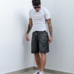 Bermuda Jean Mom Baggy Laser con Bigotes negro