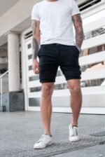 Bermuda Chino Negro Gabardina Elastizado