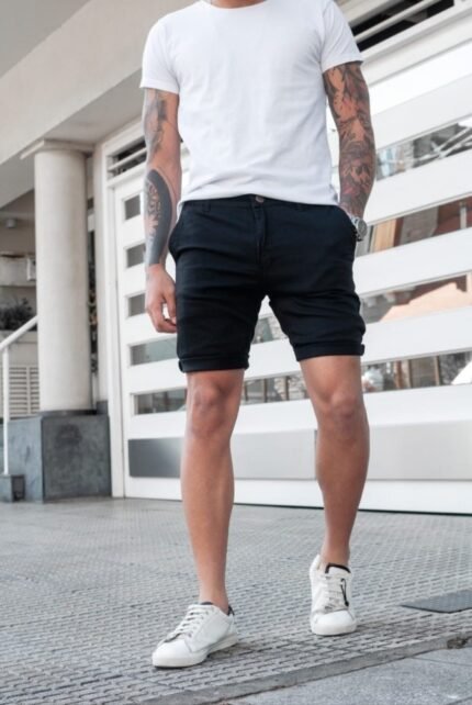 Bermuda Chino Negro Gabardina Elastizado