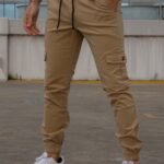 Pantalón Jogger Cargo Habano Gabardina Elastizado