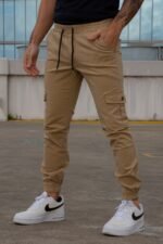 Pantalón Jogger Cargo Habano Gabardina Elastizado