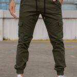 Pantalón Jogger Cargo Verde Gabardina Elastizado