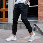 Pantalón Jogger Cargo Negro Gabardina Elastizado