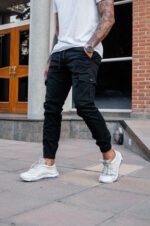 Pantalón Jogger Cargo Negro Gabardina Elastizado