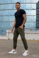 Pantalón Jogger Cargo Verde Gabardina Elastizado - Imagen 5