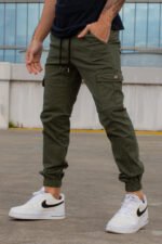 Pantalón Jogger Cargo Verde Gabardina Elastizado - Imagen 3