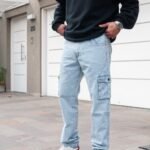 Pantalón Cargo Rigido Jean Celeste Nevado