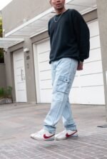 Pantalón Cargo Rigido Jean Celeste Nevado - Imagen 2