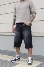 Bermuda Jean Baggy con Flecos Gris-Negro - Imagen 5