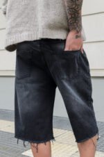 Bermuda Jean Baggy con Flecos Gris-Negro - Imagen 4