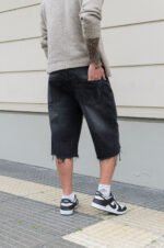 Bermuda Jean Baggy con Flecos Gris-Negro - Imagen 2