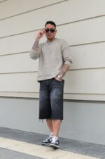 Bermuda Jean Baggy con Flecos Gris-Negro - Imagen 3