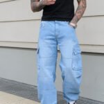 Pantalón Cargo Rigido Jean Baggy Celeste