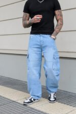Pantalón Cargo Rigido Jean Baggy Celeste