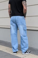 Pantalón Cargo Rigido Jean Baggy Celeste - Imagen 3