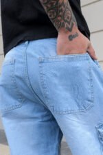 Pantalón Cargo Rigido Jean Baggy Celeste - Imagen 6