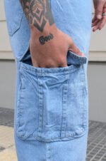 Pantalón Cargo Rigido Jean Baggy Celeste - Imagen 5