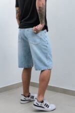 Bermuda Jean Mom Baggy Celeste Rigido - Imagen 2