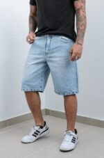 Bermuda Jean Mom Baggy Celeste Rigido - Imagen 3